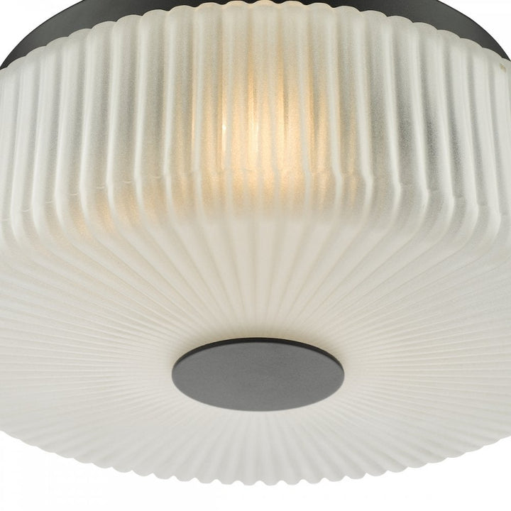 Dar TWY5222 Twyman 3 Light Flush Satin Black and White Ribbed Glass IP44