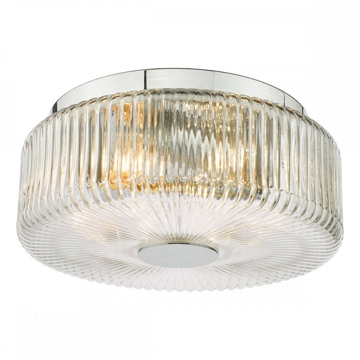 Dar TWY5250 Twyman 3 Light Flush Polished Chrome and Ribbed Glass IP44