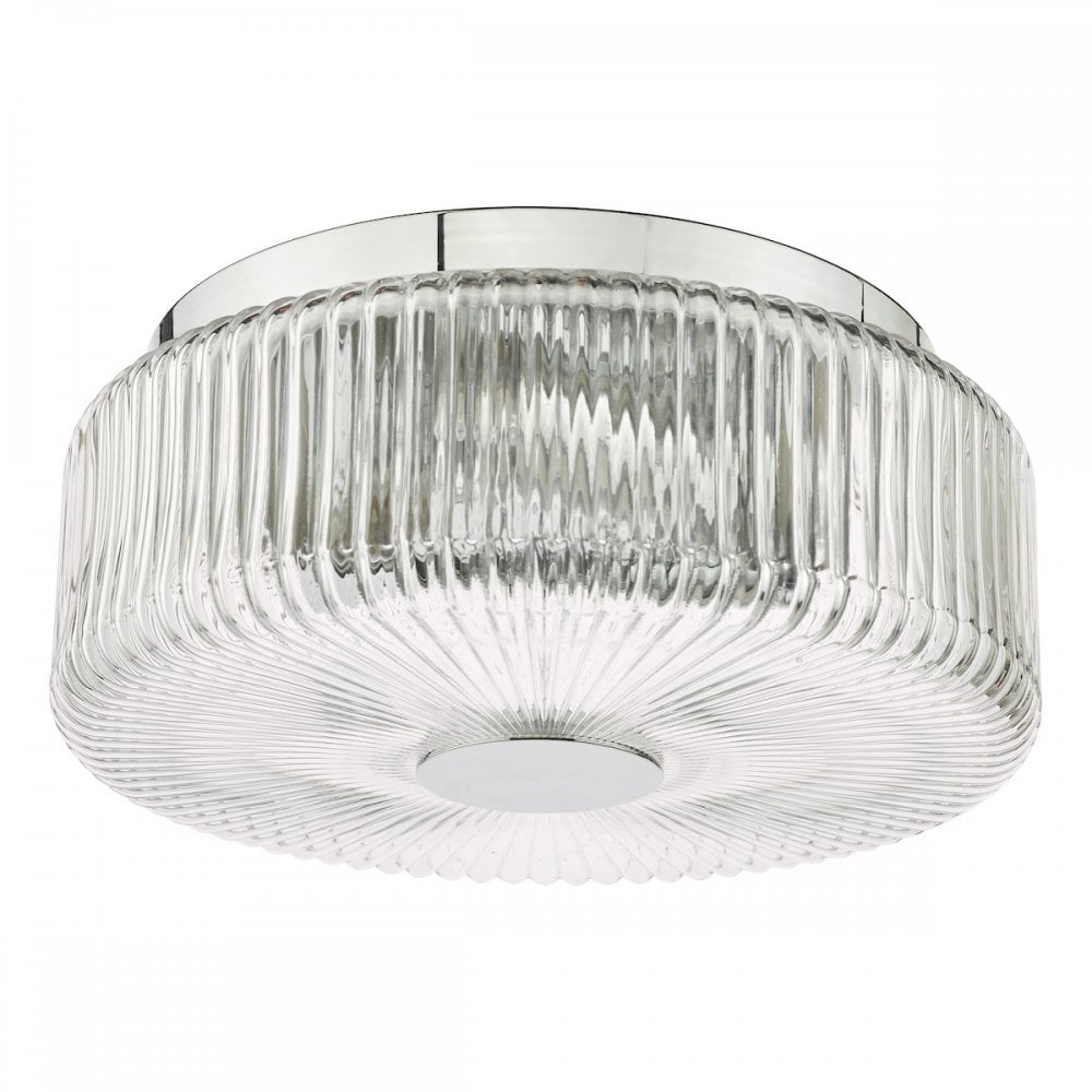 Dar TWY5250 Twyman 3 Light Flush Polished Chrome and Ribbed Glass IP44