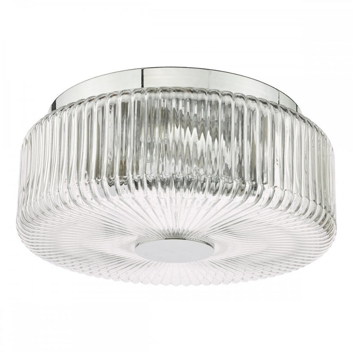 Dar TWY5250 Twyman 3 Light Flush Polished Chrome and Ribbed Glass IP44