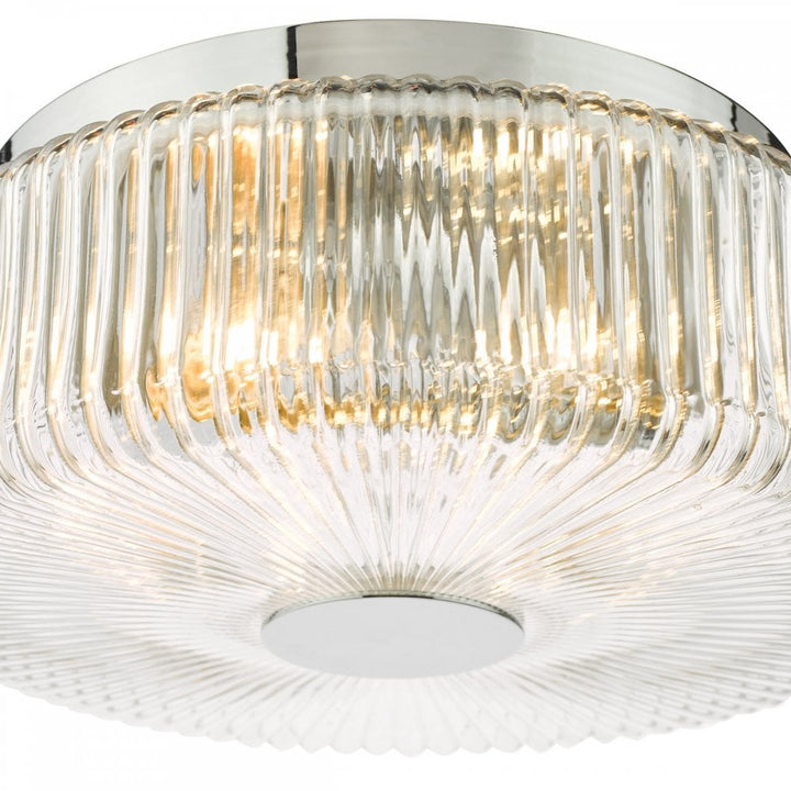 Dar TWY5250 Twyman 3 Light Flush Polished Chrome and Ribbed Glass IP44