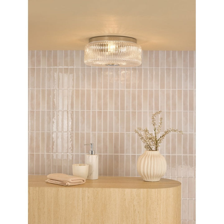 Dar TWY5250 Twyman 3 Light Flush Polished Chrome and Ribbed Glass IP44