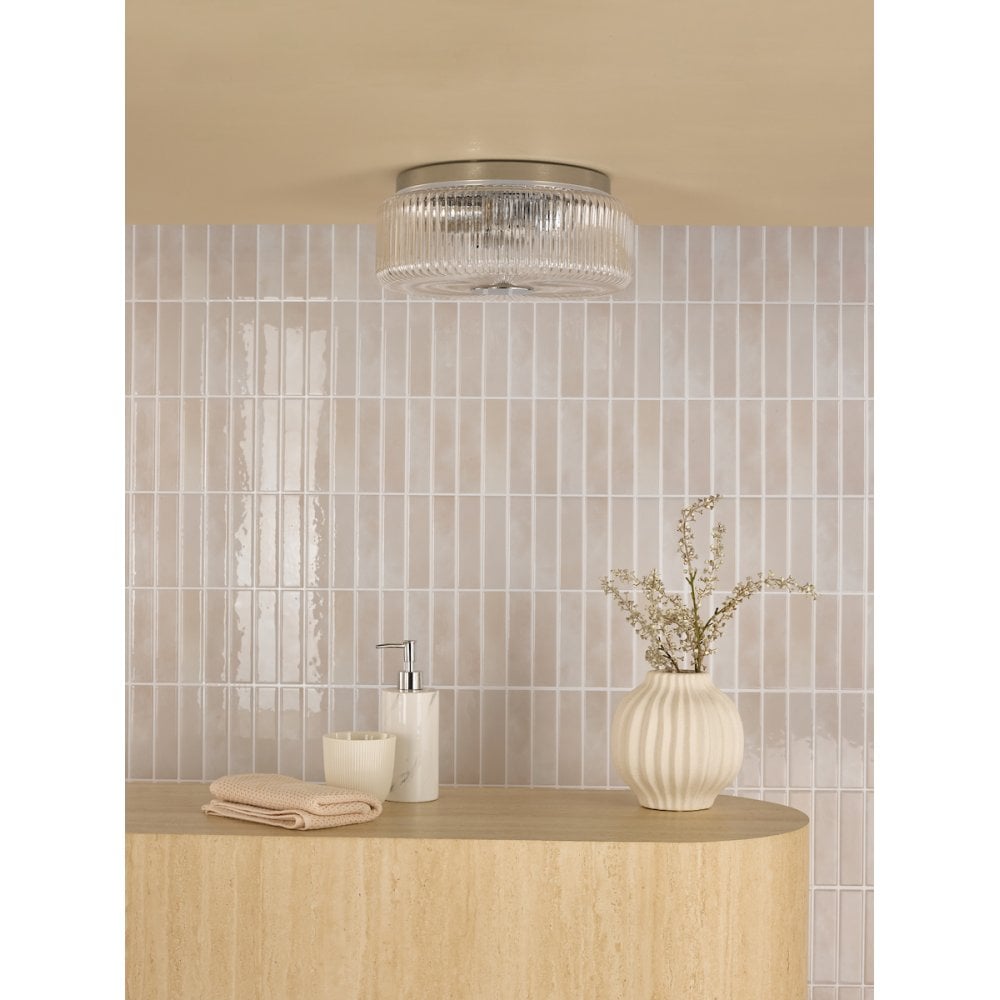 Dar TWY5250 Twyman 3 Light Flush Polished Chrome and Ribbed Glass IP44