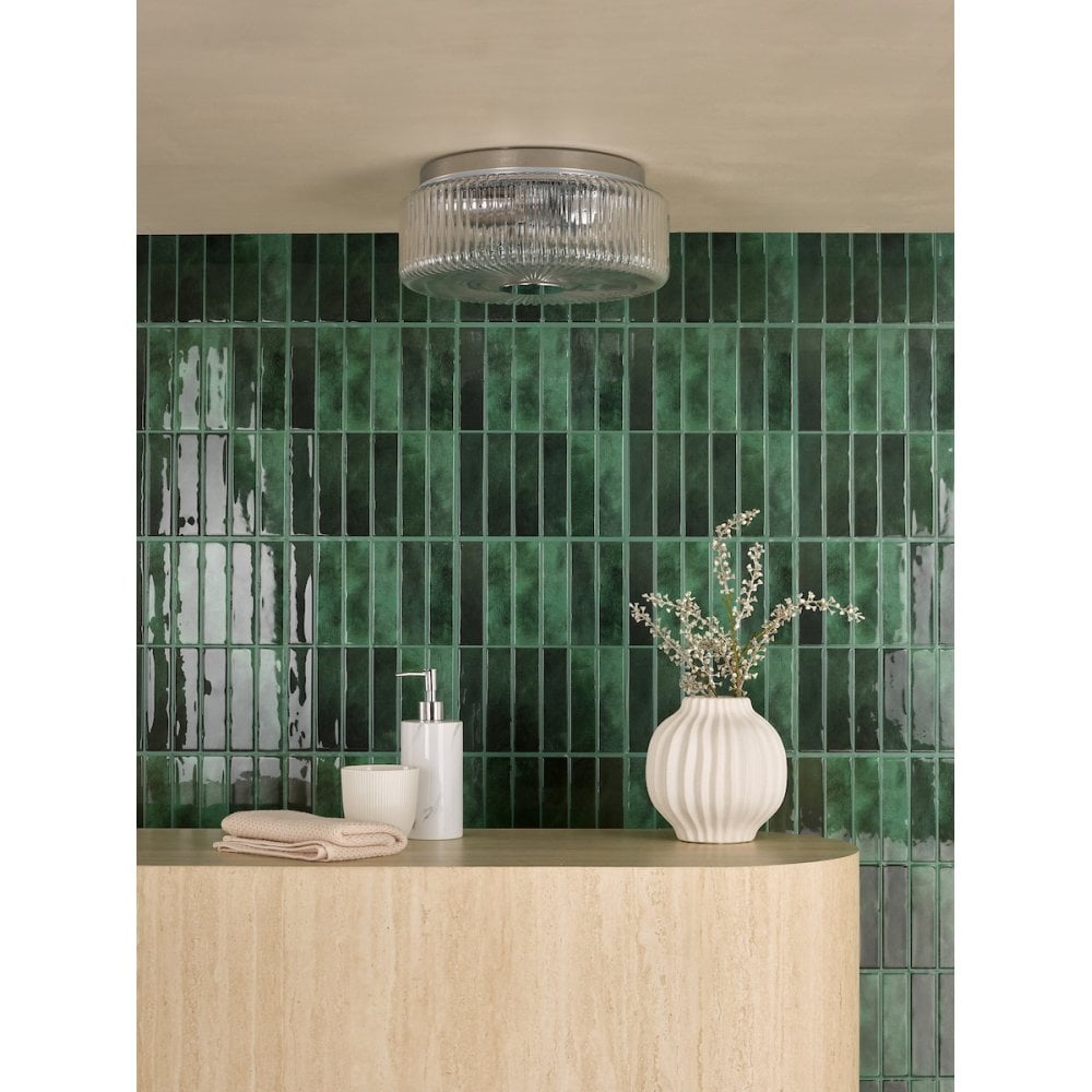 Dar TWY5250 Twyman 3 Light Flush Polished Chrome and Ribbed Glass IP44
