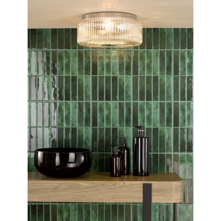 Dar TWY5250 Twyman 3 Light Flush Polished Chrome and Ribbed Glass IP44