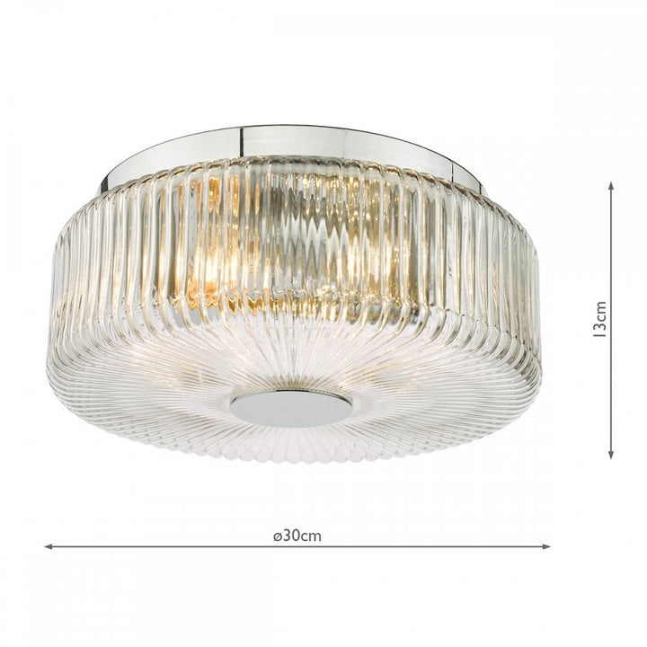 Dar TWY5250 Twyman 3 Light Flush Polished Chrome and Ribbed Glass IP44