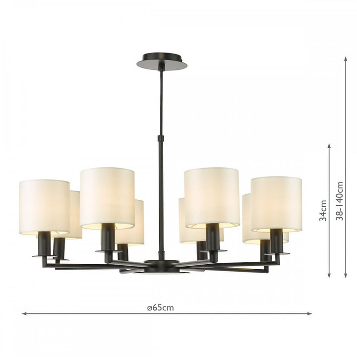Dar TYL0822-LYR2615 Tyler 8 Light Armed Pendant Matt Black With Shade