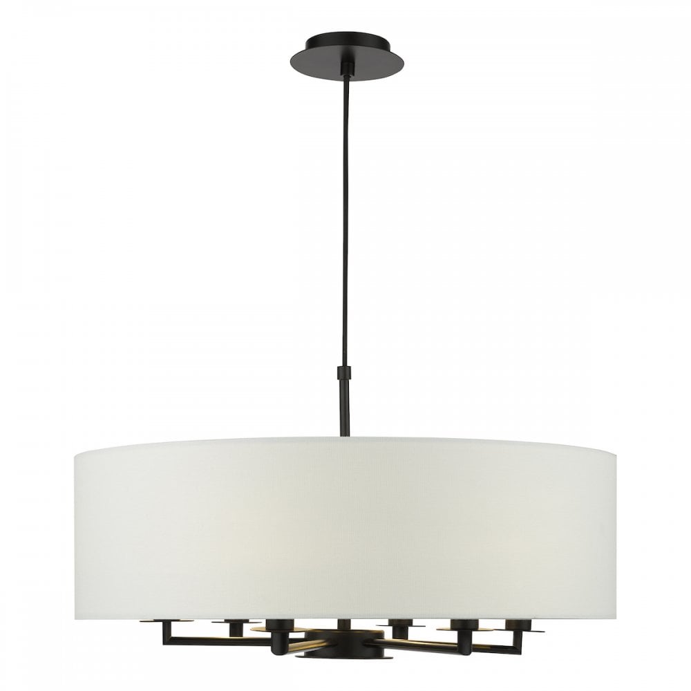 Dar TYL6422 Tyler 6 Light Chadelier Matt Black and White With Shade