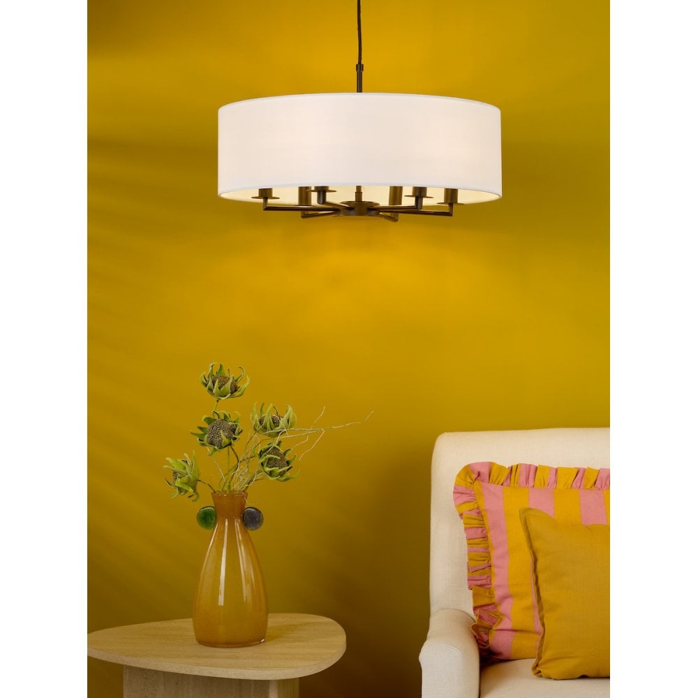 Dar TYL6422 Tyler 6 Light Chadelier Matt Black and White With Shade