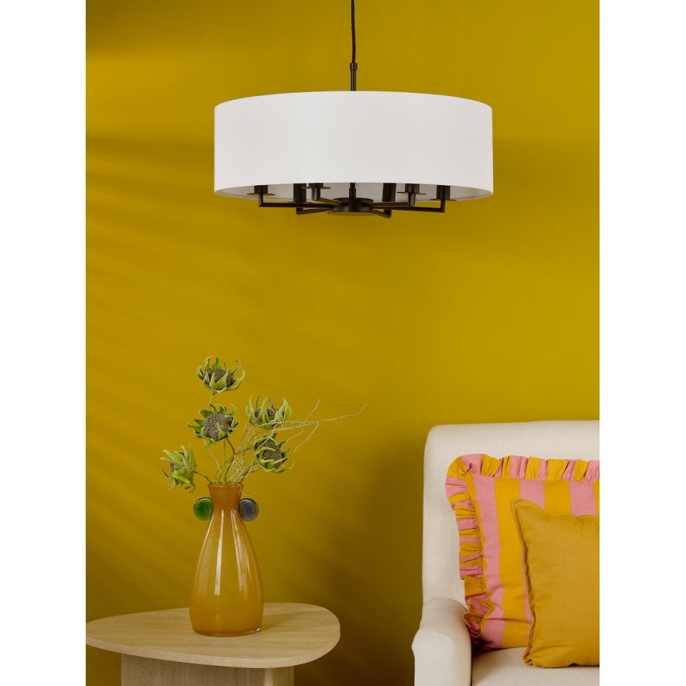 Dar TYL6422 Tyler 6 Light Chadelier Matt Black and White With Shade