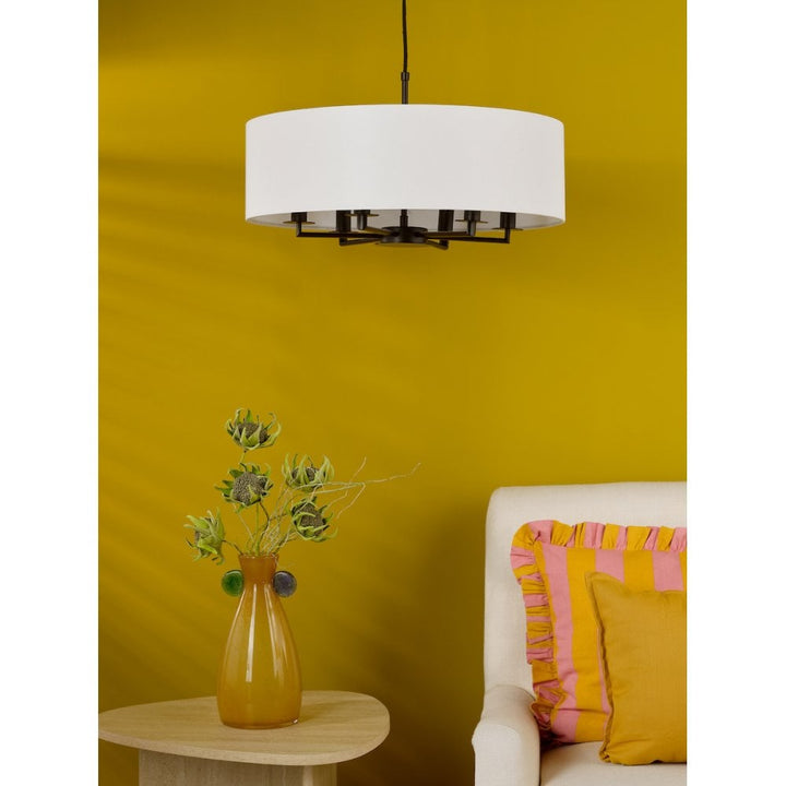 Dar TYL6422 Tyler 6 Light Chadelier Matt Black and White With Shade
