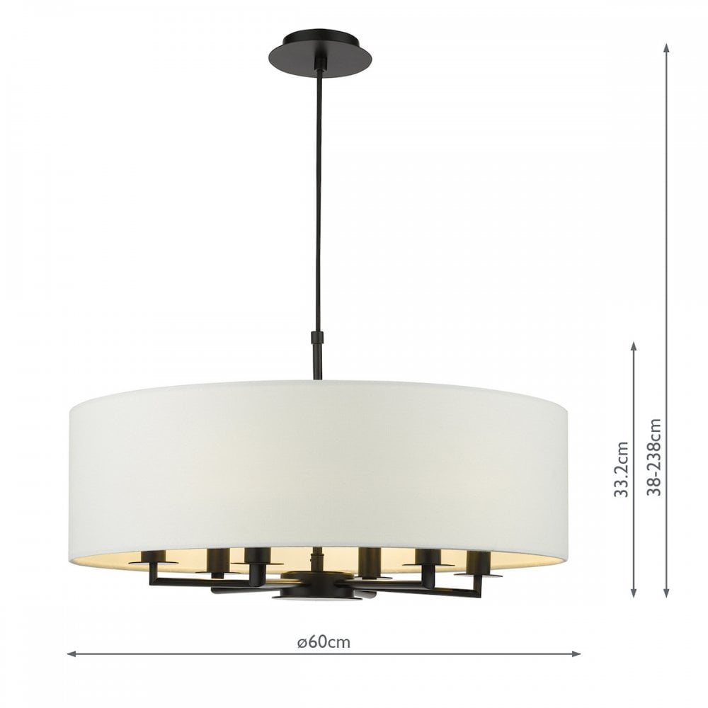 Dar TYL6422 Tyler 6 Light Chadelier Matt Black and White With Shade