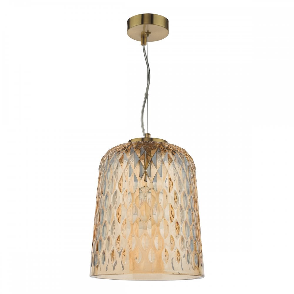 Dar VAR0120 Varius Pendant Natural Brass and Amber Glass