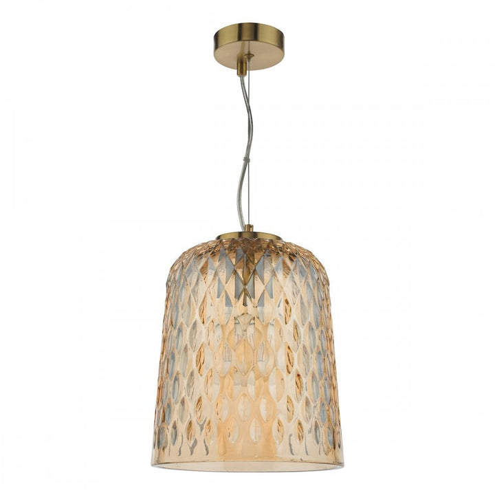 Dar VAR0120 Varius Pendant Natural Brass and Amber Glass