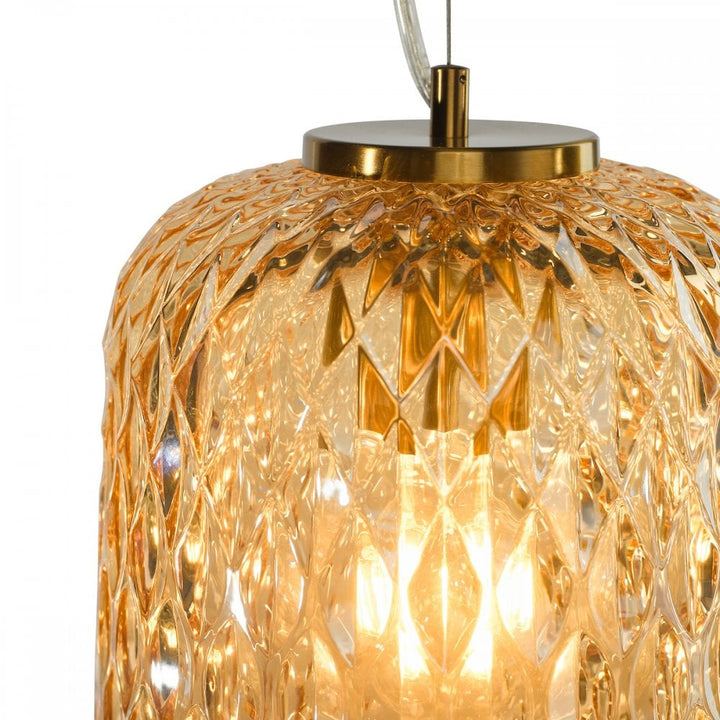 Dar VAR0120 Varius Pendant Natural Brass and Amber Glass