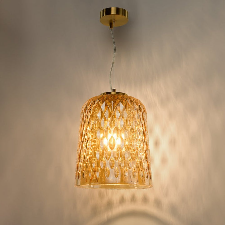 Dar VAR0120 Varius Pendant Natural Brass and Amber Glass