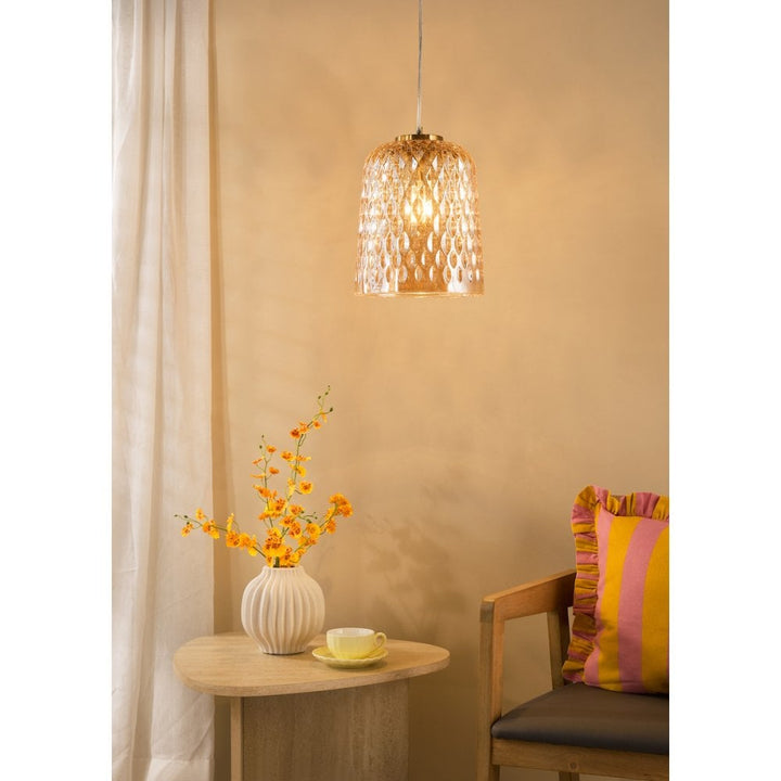 Dar VAR0120 Varius Pendant Natural Brass and Amber Glass