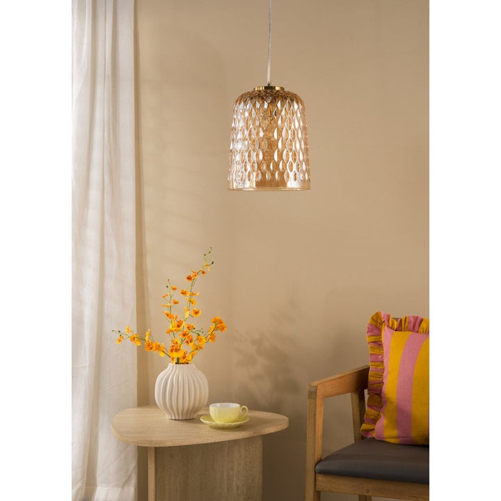 Dar VAR0120 Varius Pendant Natural Brass and Amber Glass