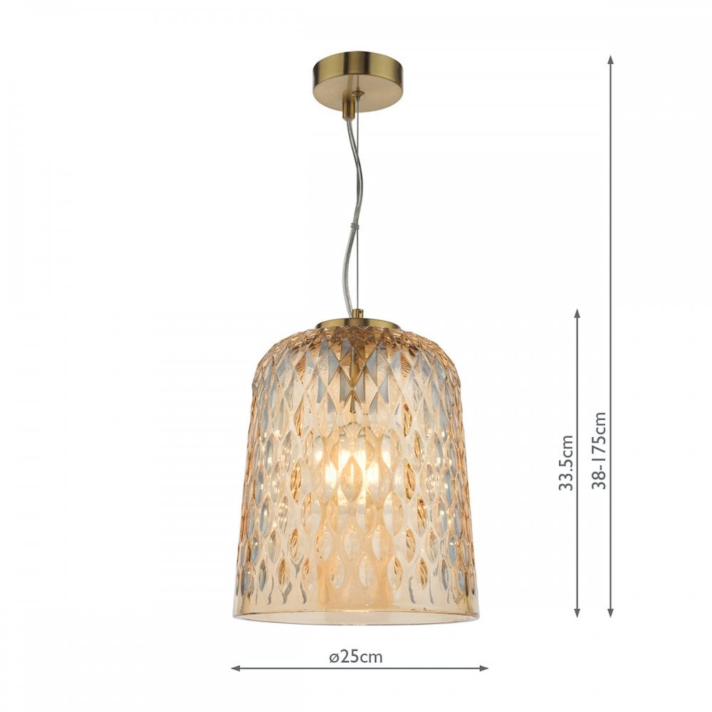 Dar VAR0120 Varius Pendant Natural Brass and Amber Glass