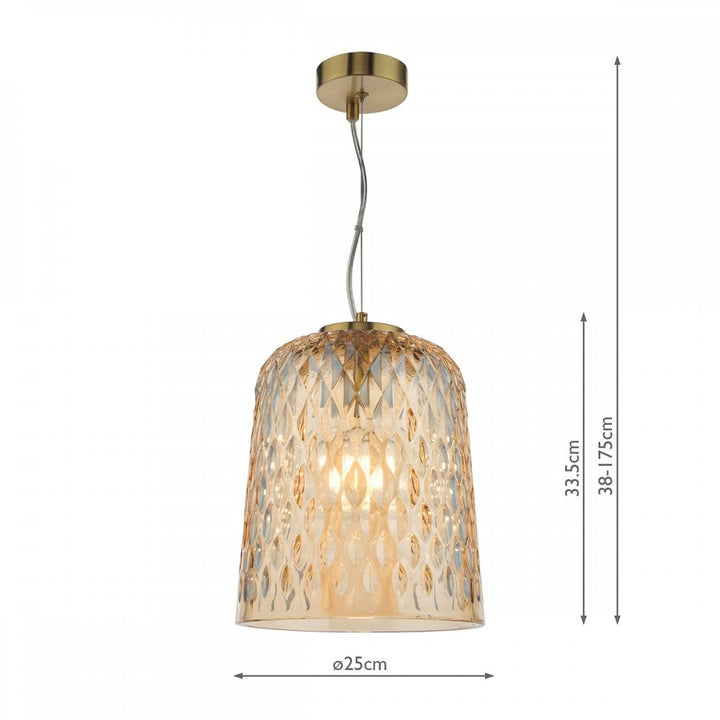 Dar VAR0120 Varius Pendant Natural Brass and Amber Glass