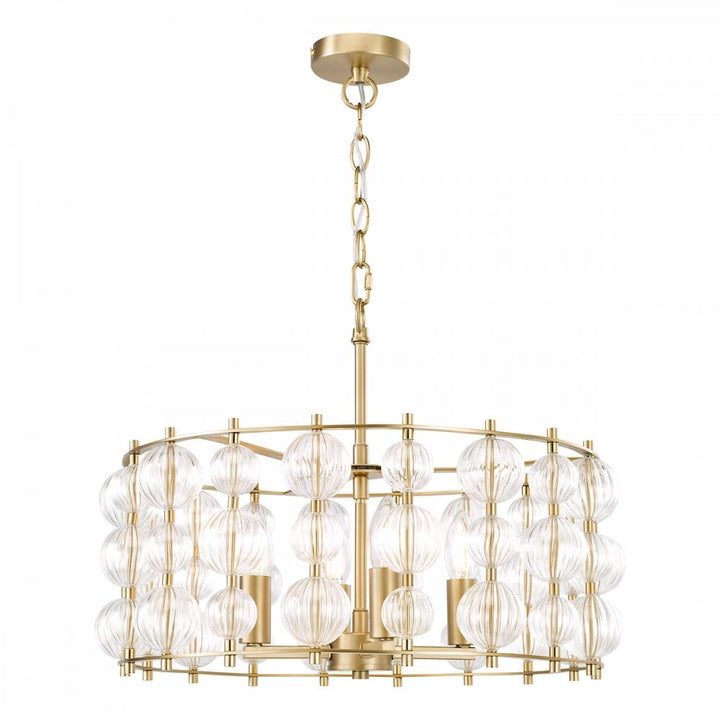 Dar YUR0435 Yuridia 4 Light Pendant Satin Gold and Ribbed Glass