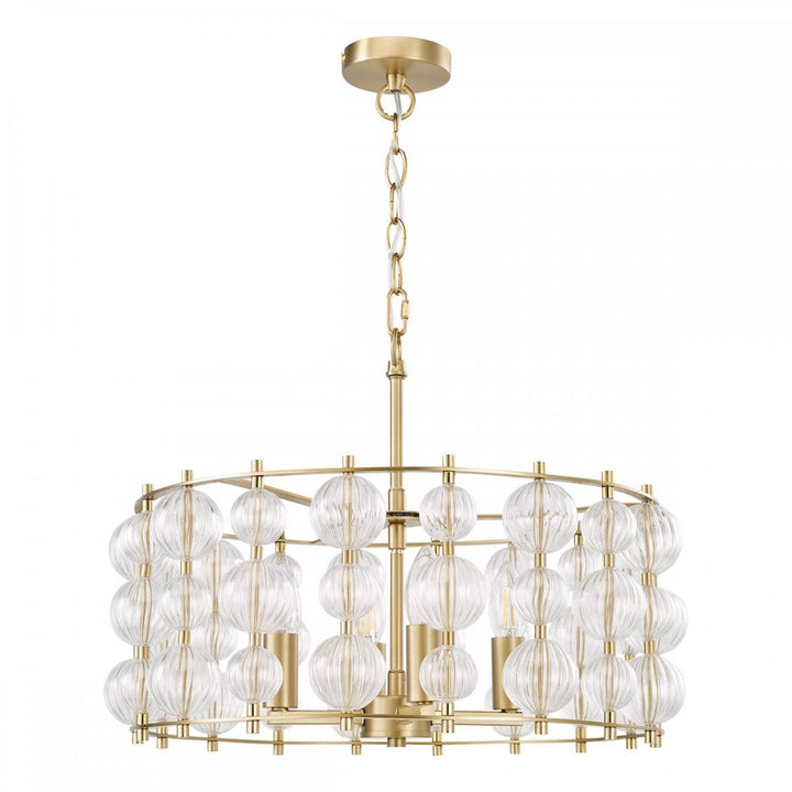 Dar YUR0435 Yuridia 4 Light Pendant Satin Gold and Ribbed Glass