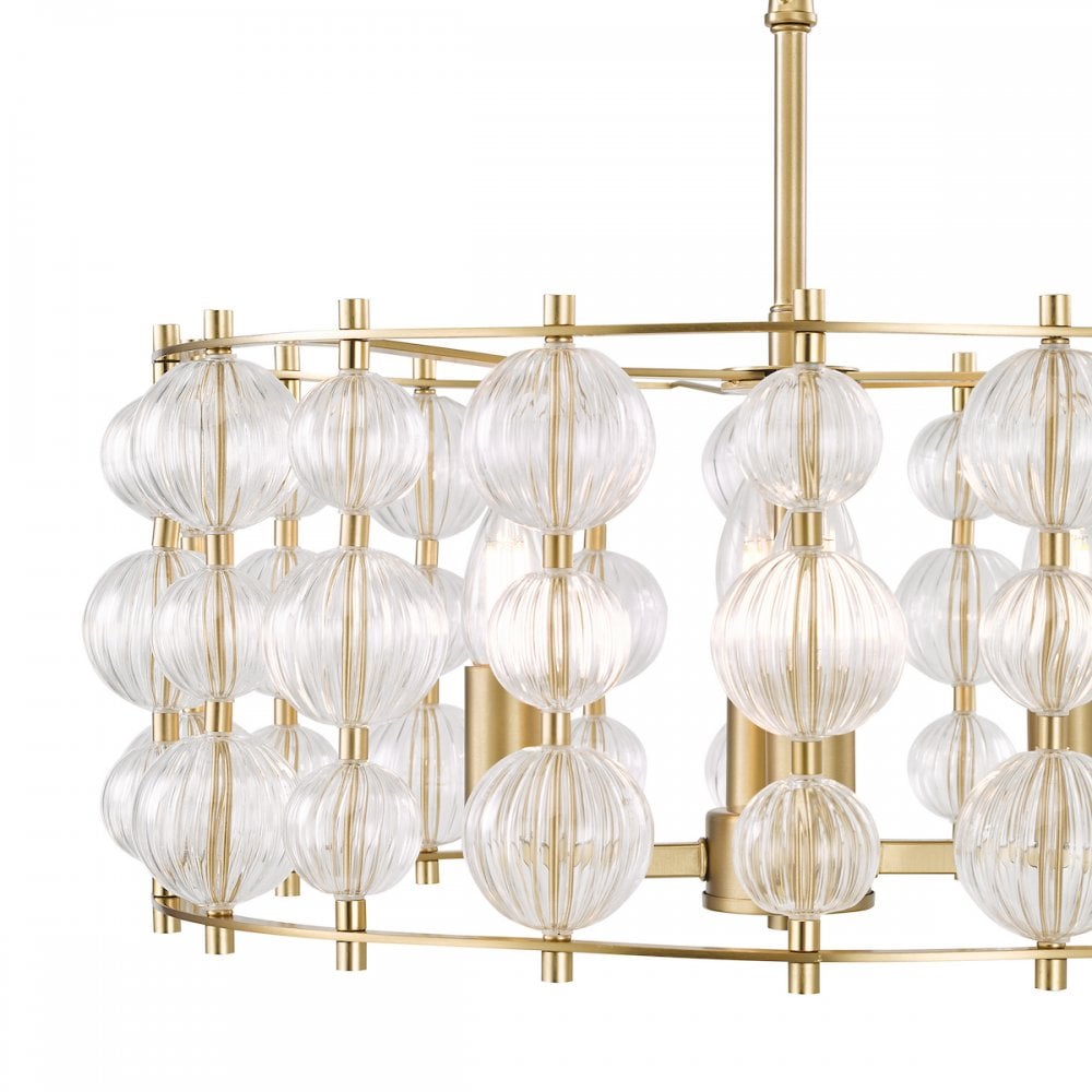 Dar YUR0435 Yuridia 4 Light Pendant Satin Gold and Ribbed Glass