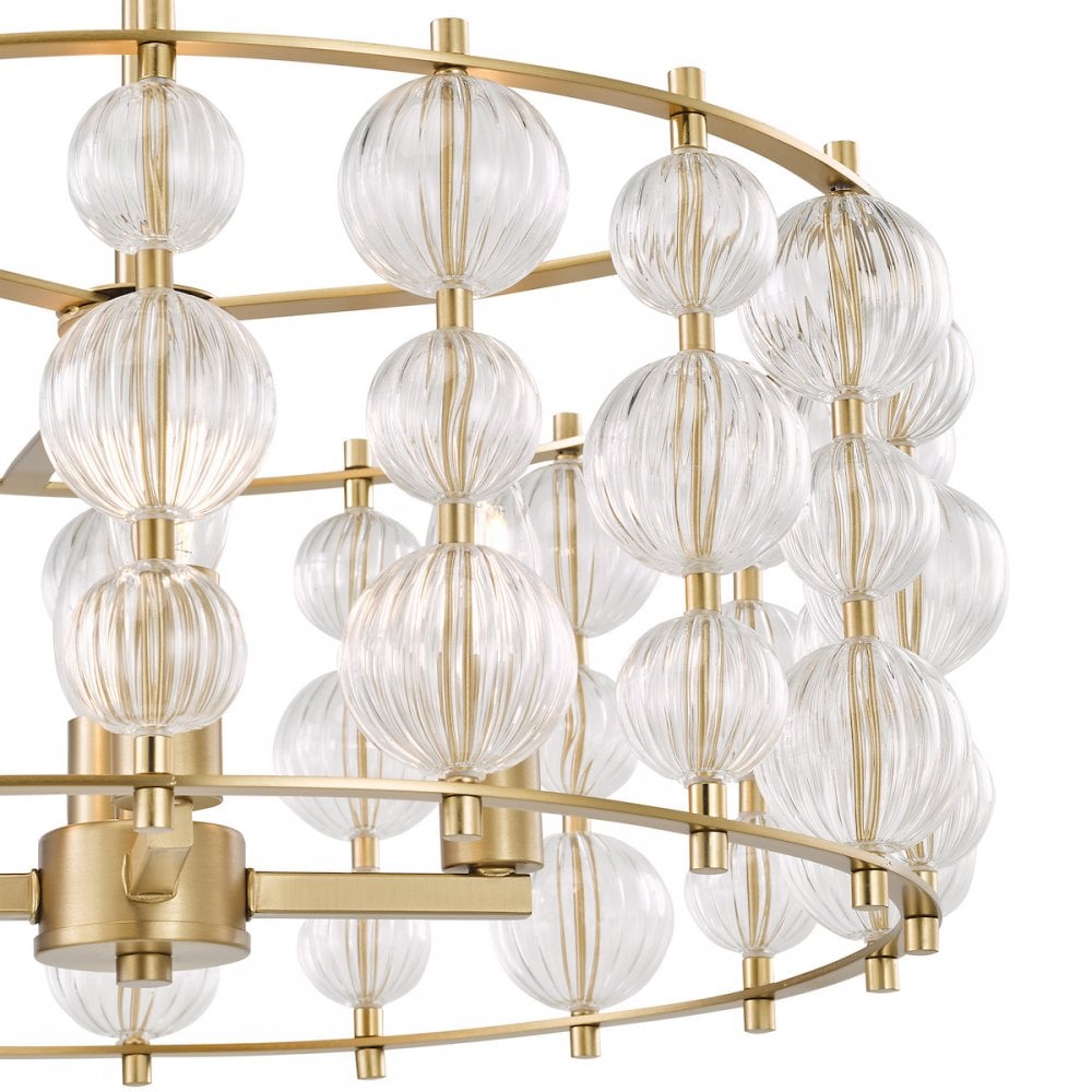 Dar YUR0435 Yuridia 4 Light Pendant Satin Gold and Ribbed Glass