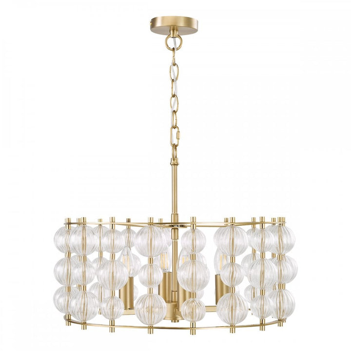 Dar YUR0435 Yuridia 4 Light Pendant Satin Gold and Ribbed Glass