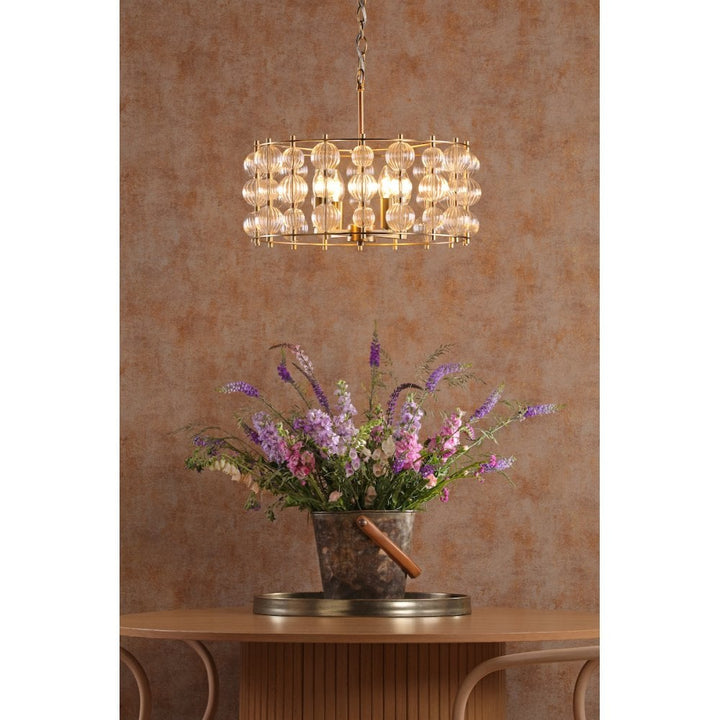 Dar YUR0435 Yuridia 4 Light Pendant Satin Gold and Ribbed Glass