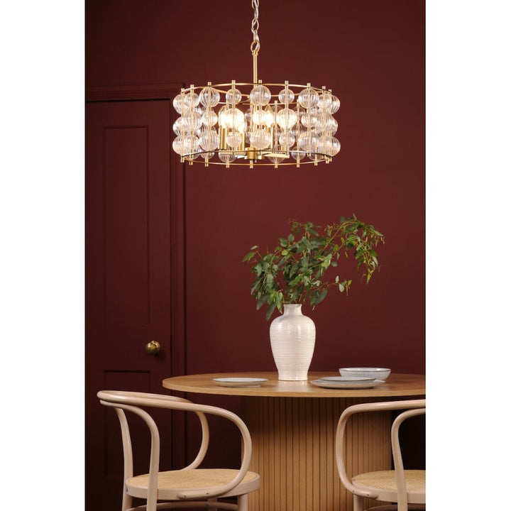 Dar YUR0435 Yuridia 4 Light Pendant Satin Gold and Ribbed Glass