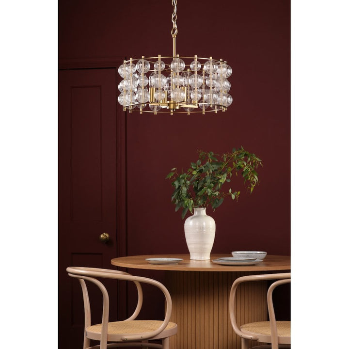 Dar YUR0435 Yuridia 4 Light Pendant Satin Gold and Ribbed Glass