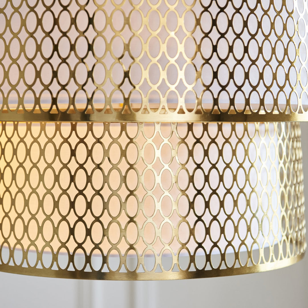 Endon 113420 Cordero 6 Light Tiered Pendant Gold Effect Plate, White Fabric & Frosted Glass