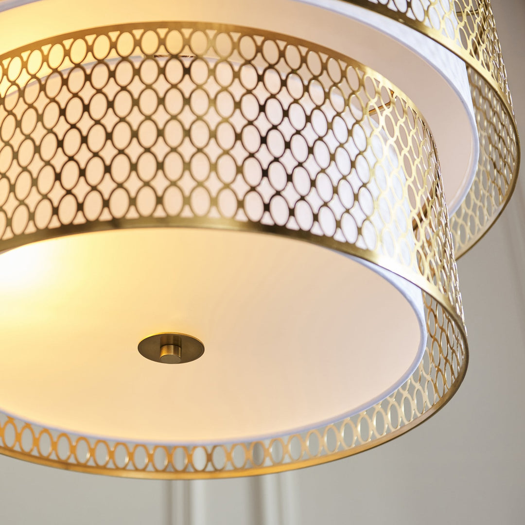 Endon 113420 Cordero 6 Light Tiered Pendant Gold Effect Plate, White Fabric & Frosted Glass