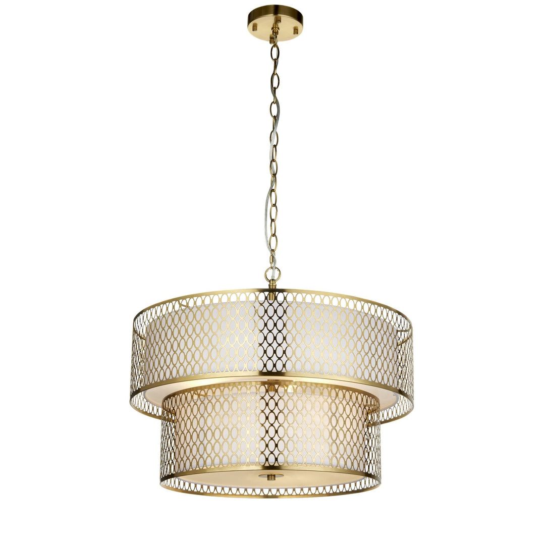 Endon 113420 Cordero 6 Light Tiered Pendant Gold Effect Plate, White Fabric & Frosted Glass