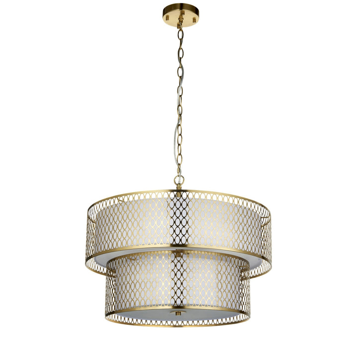 Endon 113420 Cordero 6 Light Tiered Pendant Gold Effect Plate, White Fabric & Frosted Glass