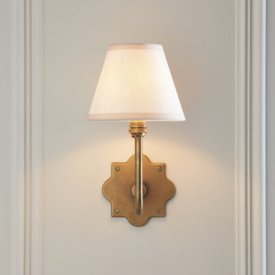 Endon 113708 Anvil Swan & Ivy 16cm Wall Light Antique Brass & Vintage White Fabric