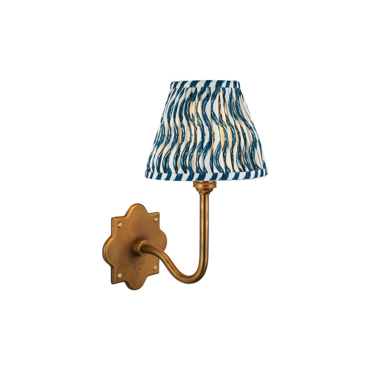 Endon 113732 Anvil Swan & Ripple 16cm Wall Light Antique Brass & Marlin Blue Fabric
