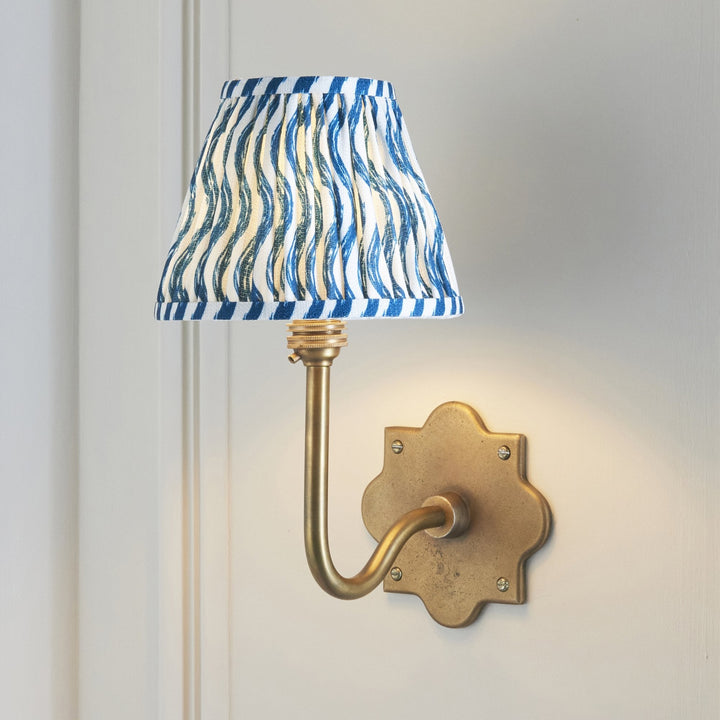 Endon 113732 Anvil Swan & Ripple 16cm Wall Light Antique Brass & Marlin Blue Fabric