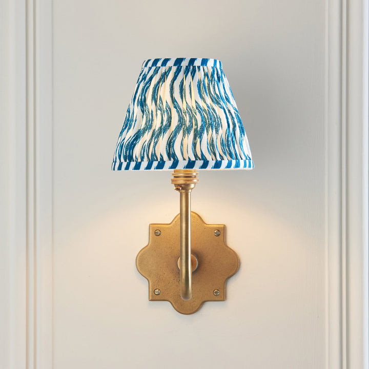 Endon 113732 Anvil Swan & Ripple 16cm Wall Light Antique Brass & Marlin Blue Fabric