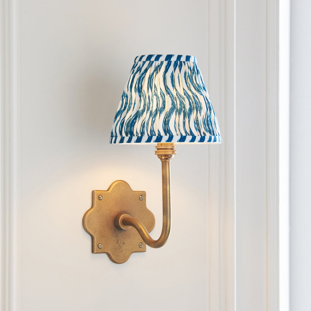 Endon 113732 Anvil Swan & Ripple 16cm Wall Light Antique Brass & Marlin Blue Fabric