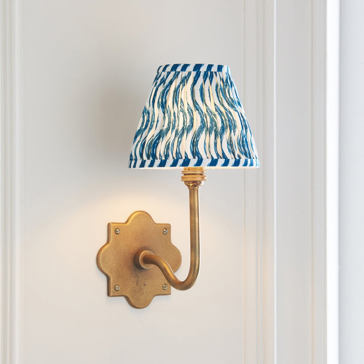 Endon 113732 Anvil Swan & Ripple 16cm Wall Light Antique Brass & Marlin Blue Fabric