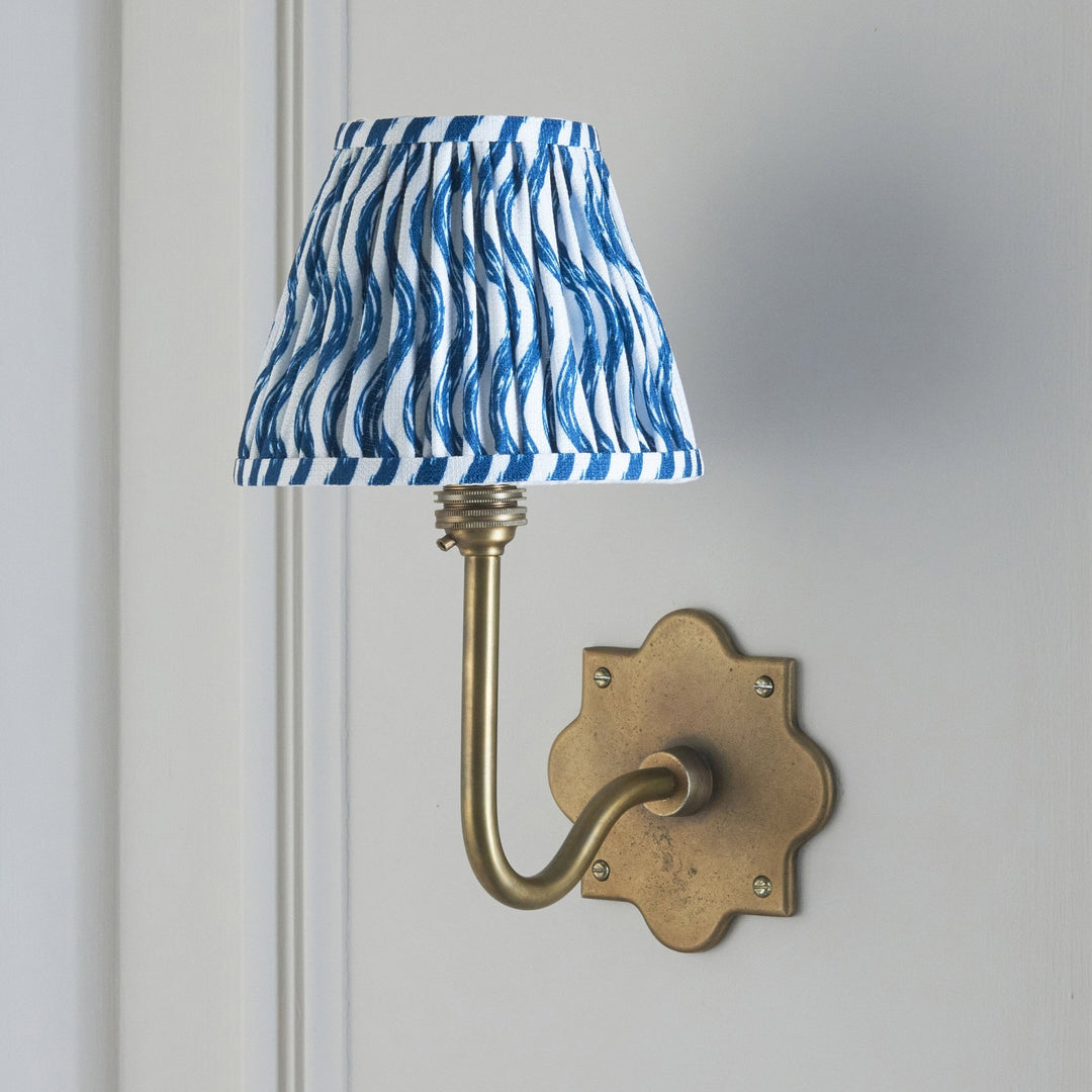 Endon 113732 Anvil Swan & Ripple 16cm Wall Light Antique Brass & Marlin Blue Fabric