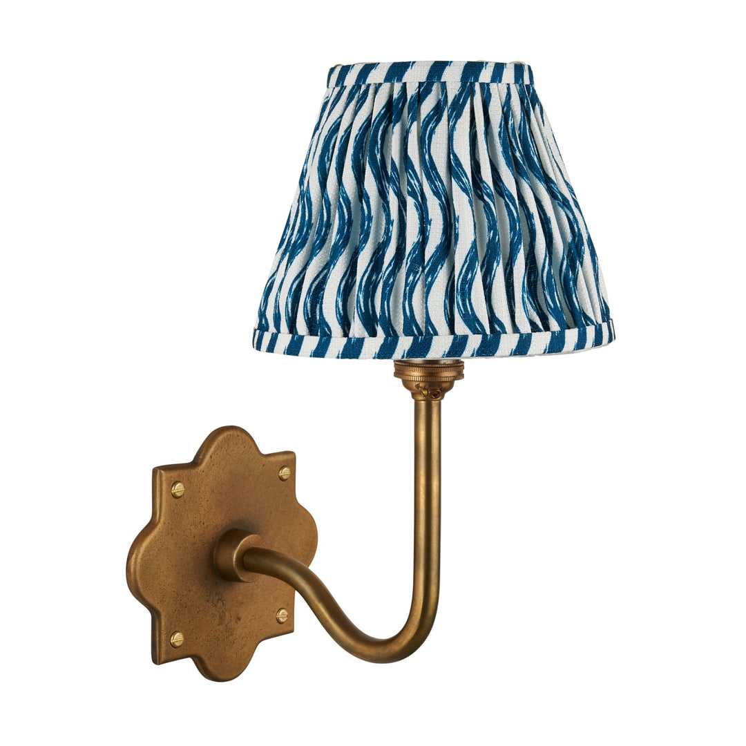 Endon 113732 Anvil Swan & Ripple 16cm Wall Light Antique Brass & Marlin Blue Fabric