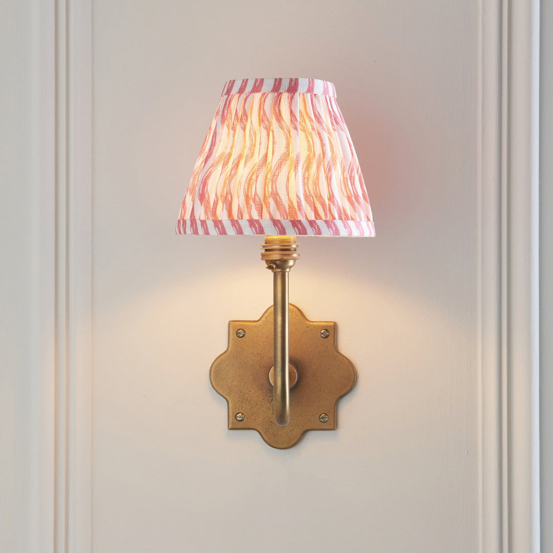 Endon 113733 Anvil Swan & Ripple 16cm Wall Light Antique Brass & Coral Pink Fabric