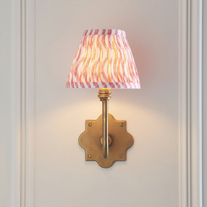 Endon 113733 Anvil Swan & Ripple 16cm Wall Light Antique Brass & Coral Pink Fabric