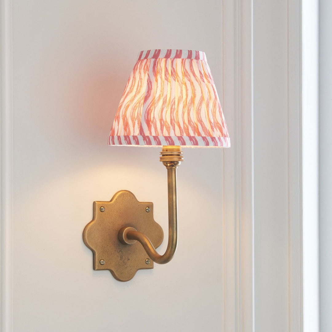 Endon 113733 Anvil Swan & Ripple 16cm Wall Light Antique Brass & Coral Pink Fabric