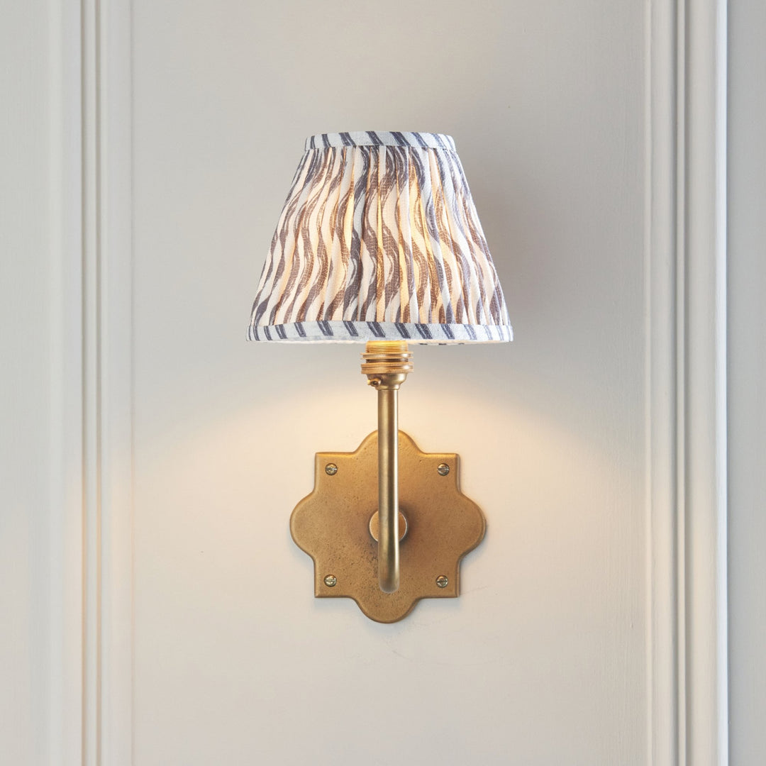 Endon 113734 Anvil Swan & Ripple 16cm Wall Light Antique Brass & Pearl Grey Fabric