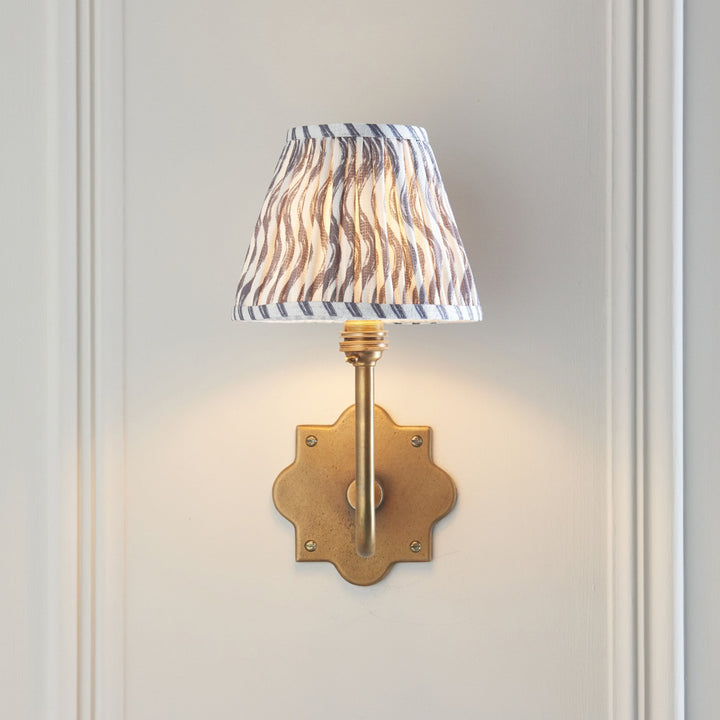 Endon 113734 Anvil Swan & Ripple 16cm Wall Light Antique Brass & Pearl Grey Fabric