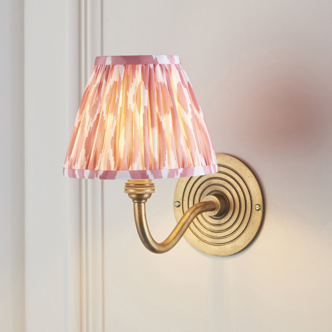 Endon 114088 Ripple Curve & Ikat 16cm Wall Light Antique Brass & Coral Pink Fabric